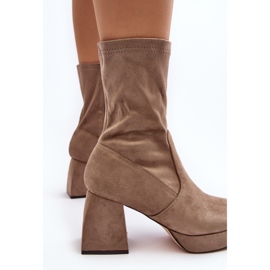 Botines de mujer con tacón grueso y plataforma, beige oscuro Adelles 7