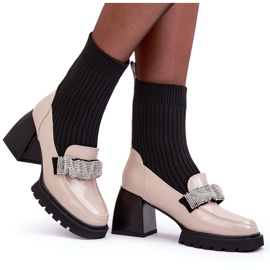 Botas para mujeres con un calcetín decorado con circones beige s.barski mr870-41 5