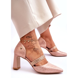 Bombas de cuero para mujeres con cinturón y pernos Maciejka 05950-33 Pink rosado 3