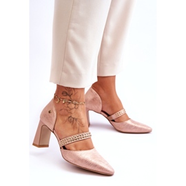 Bombas de cuero para mujeres con cinturón y pernos Maciejka 05950-33 Pink rosa 1
