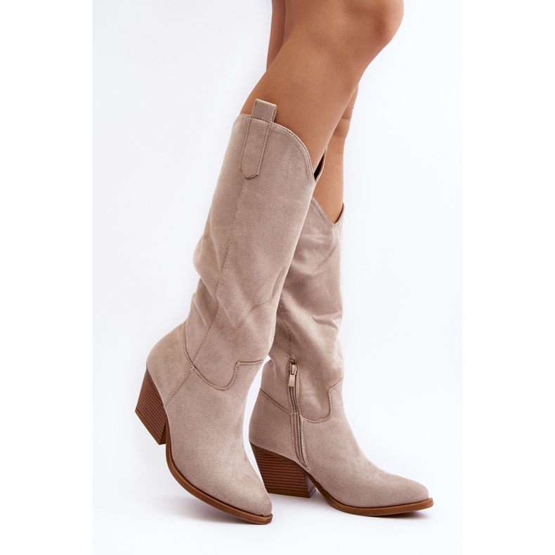 Botas Cowboy Sobre La Rodilla Mujer Beige Claro Oppore 1