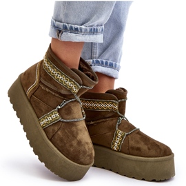 Botas de nieve de mujer con suela gruesa y cordones, verde Milson 9
