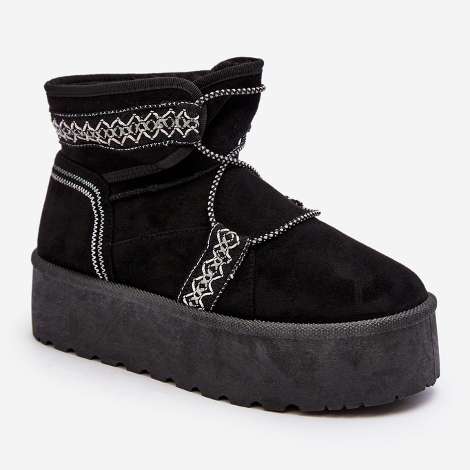 Botas de nieve para mujer con suela gruesa y cordones, negro Milson 1