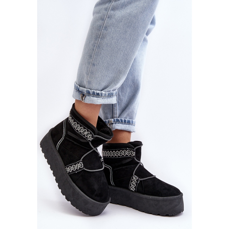 Botas de nieve para mujer con suela gruesa y cordones, negro Milson 2