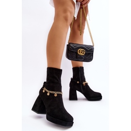 Botines Mujer Tacón Alto Con Cadena Negro Tiselo 4