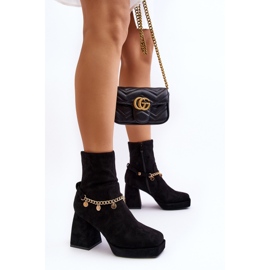 Botines Mujer Tacón Alto Con Cadena Negro Tiselo 5