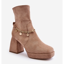 Botines Mujer Tacón Alto Con Cadena, Beige Tiselo 1 Botines Mujer Tacón Alto Con Cadena, Beige Tiselo 1