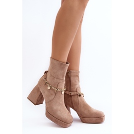 Botines Mujer Tacón Alto Con Cadena, Beige Tiselo 2
