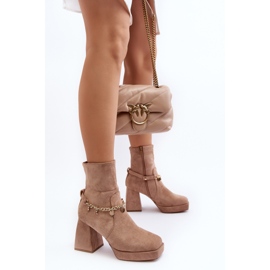 Botines Mujer Tacón Alto Con Cadena, Beige Tiselo 5
