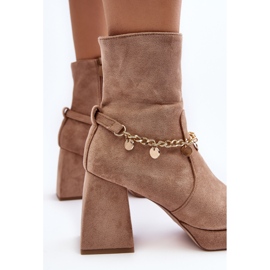 Botines Mujer Tacón Alto Con Cadena, Beige Tiselo 8
