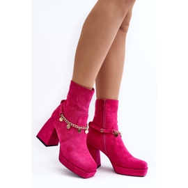 Botines Mujer con Cadena Fucsia Tiselo rosado 2