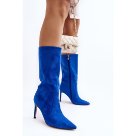Botas de tacón alto a media pantorrilla para mujer, azul Odetteia 3