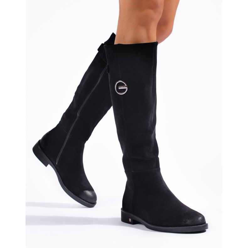 W. Potocki Botas de mujer de ante con tacón plano de Potocki negro 1