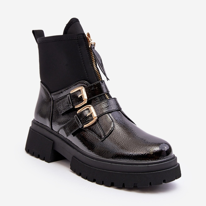 Botas Mujer de Charol con Tacón Plano, Negro Rellisa 2 Botas Mujer de Charol con Tacón Plano, Negro Rellisa 2