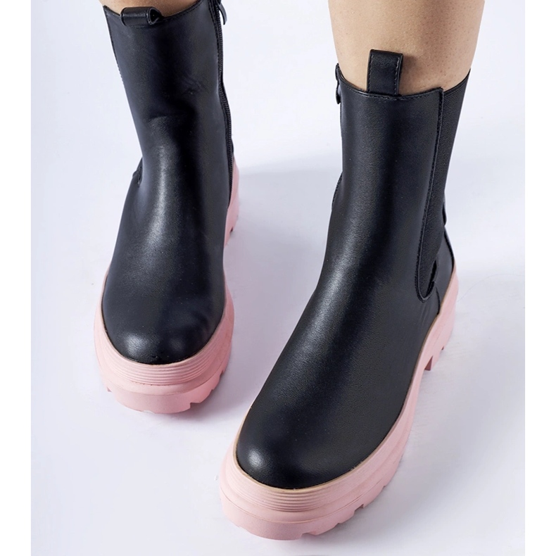 Botines de georgette negros con suela rosa 1 Botines de georgette negros con suela rosa 1