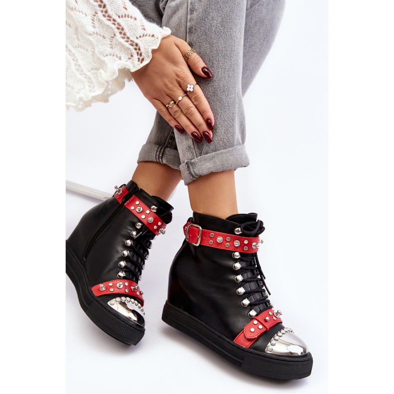 Botas de cuña aislantes con strass, ecopiel Lu Boo, negro 1 Botas de cuña aislantes con strass, ecopiel Lu Boo, negro 1