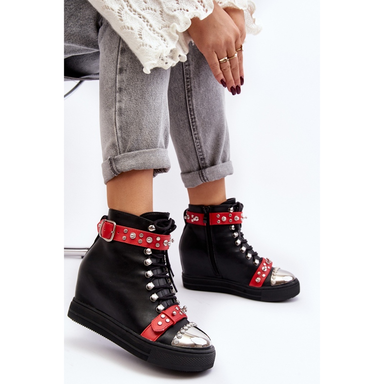 Botas de cuña aislantes con strass, ecopiel Lu Boo, negro 2 Botas de cuña aislantes con strass, ecopiel Lu Boo, negro 2