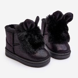 Botas de nieve negras para niños con piel con refriegas negro 6