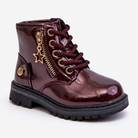 Botines niña de charol con cremallera, burdeos cálido Felori rojo 2