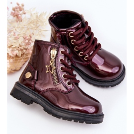 Botines niña de charol con cremallera, burdeos cálido Felori rojo 4