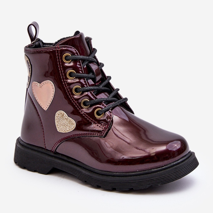 Botines infantiles de charol con adornos burdeos Adete rojo 2 Botines infantiles de charol con adornos burdeos Adete rojo 2