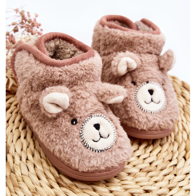 Pantuflas Infantiles Térmicas Con Osito Rosa Eberra 2