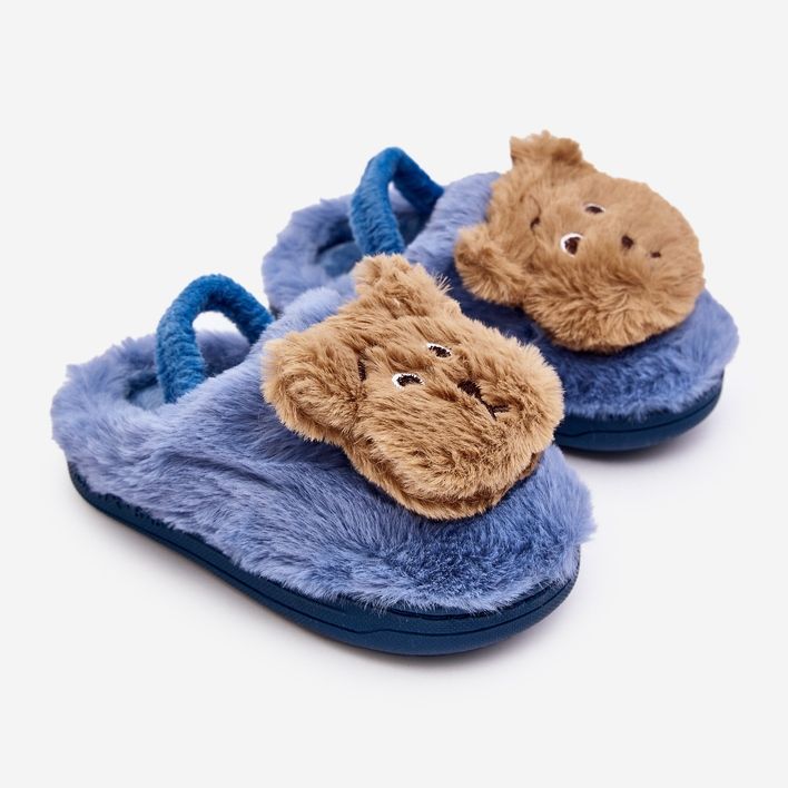 Pantuflas infantiles de pelo con osito de peluche, azul Dicera 1