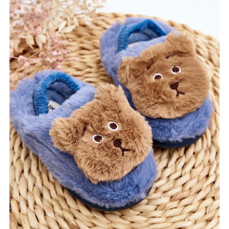 Pantuflas infantiles de pelo con osito de peluche, azul Dicera 2