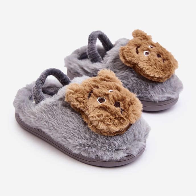 Pantuflas infantiles de pelo con osito, Gris Dicera 1