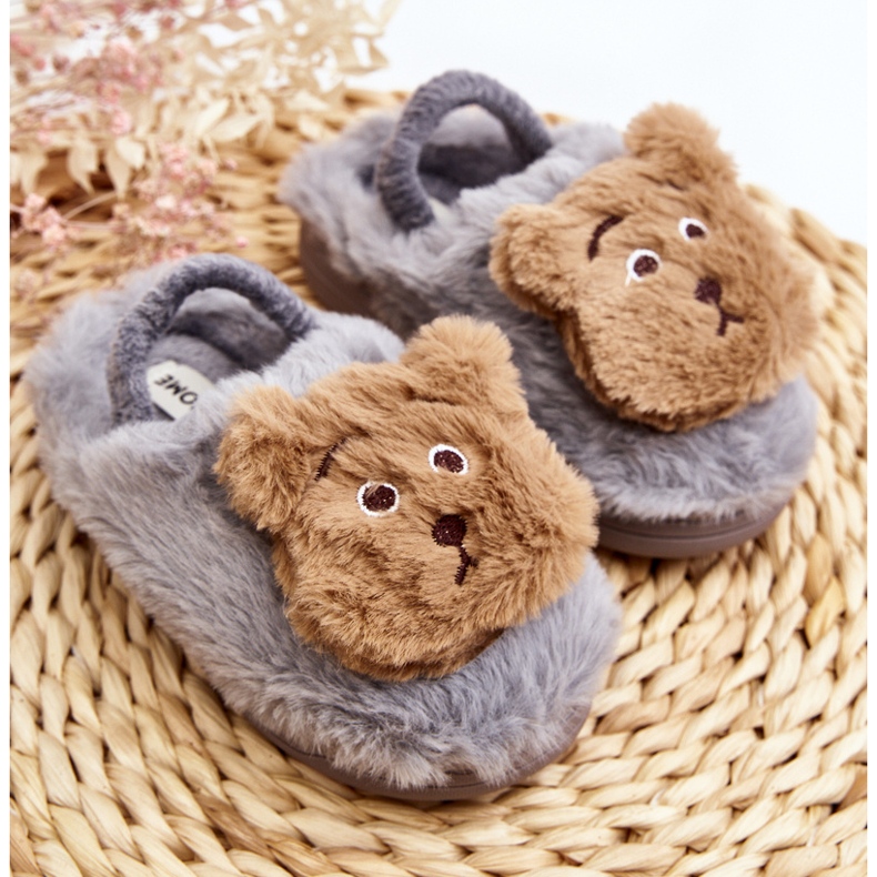 Pantuflas infantiles de pelo con osito, Gris Dicera 2