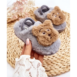 Pantuflas infantiles de pelo con osito, Gris Dicera 3