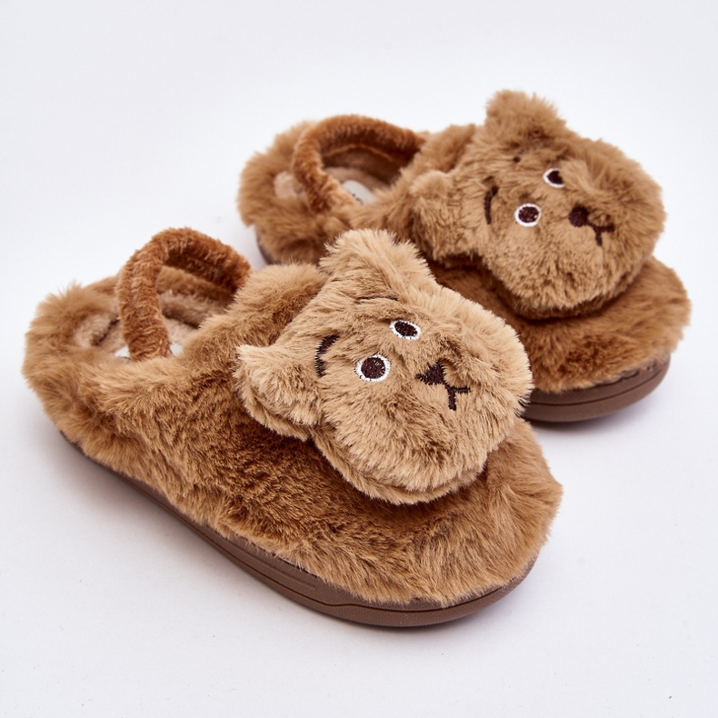 Pantuflas infantiles de pelo con osito de peluche, marrón Dicera 2
