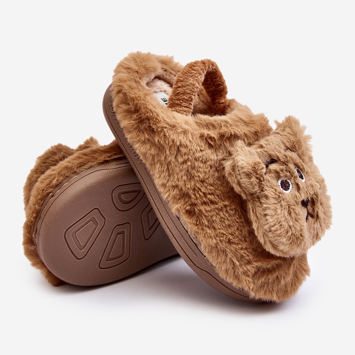 Pantuflas infantiles de pelo con osito de peluche, marrón Dicera 1