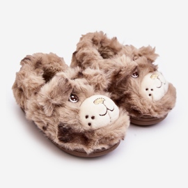 Pantuflas infantiles de pelo con osito, beige oscuro Apolanie 1