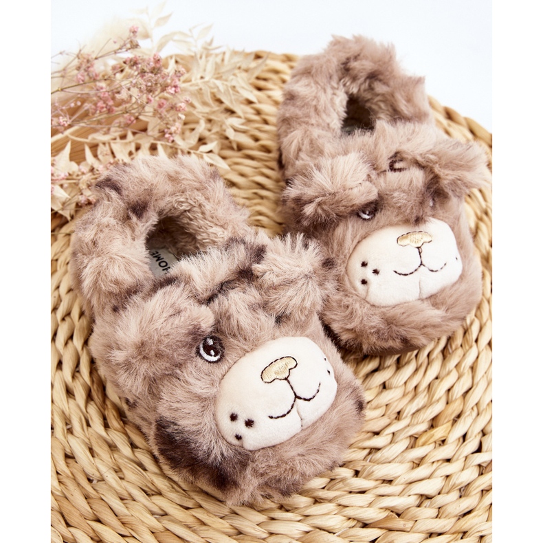 Pantuflas infantiles de pelo con osito, beige oscuro Apolanie 2