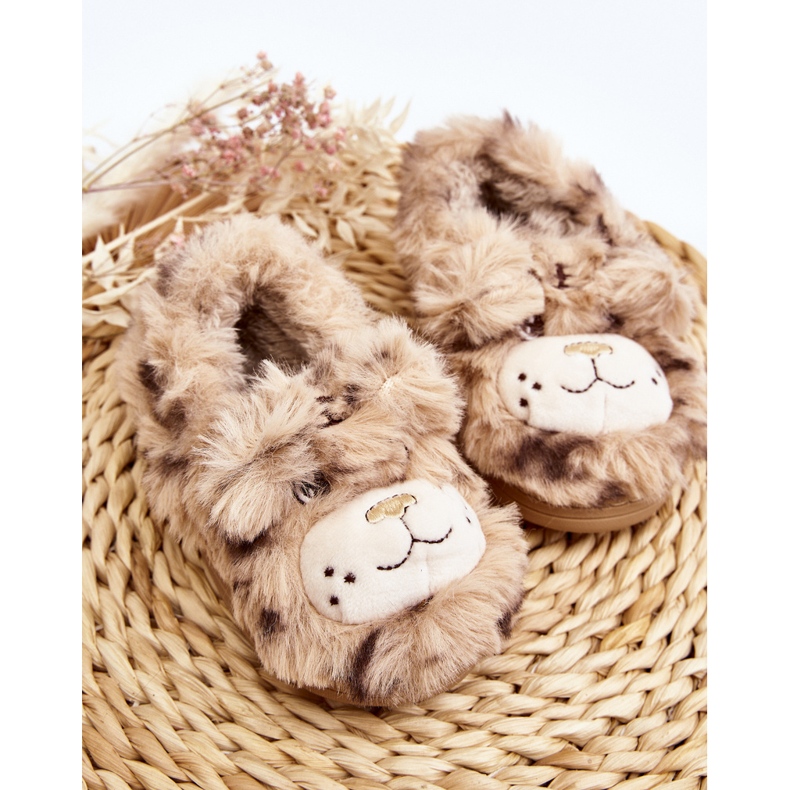 Pantuflas infantiles de pelo con osito, Beige Apolanie 2