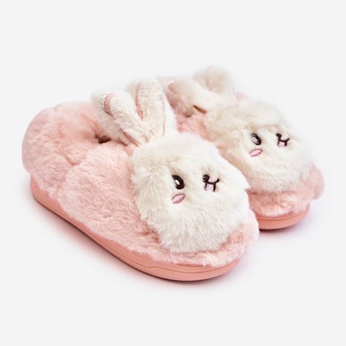Pantuflas infantiles de pelo con conejito, rosa claro Apolanie 1