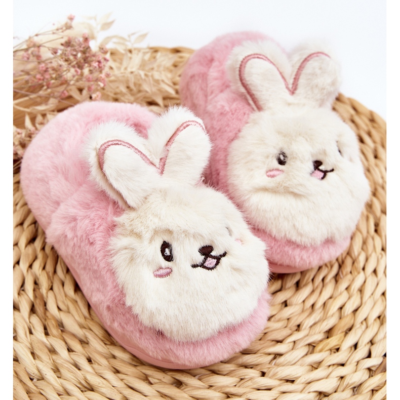 Pantuflas infantiles de pelo con conejito, rosa Apolanie rosado 2 Pantuflas infantiles de pelo con conejito, rosa Apolanie rosado 2