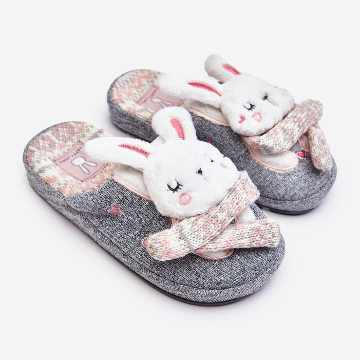Pantuflas Infantiles Conejo Suela Gruesa Gris Dasca 1