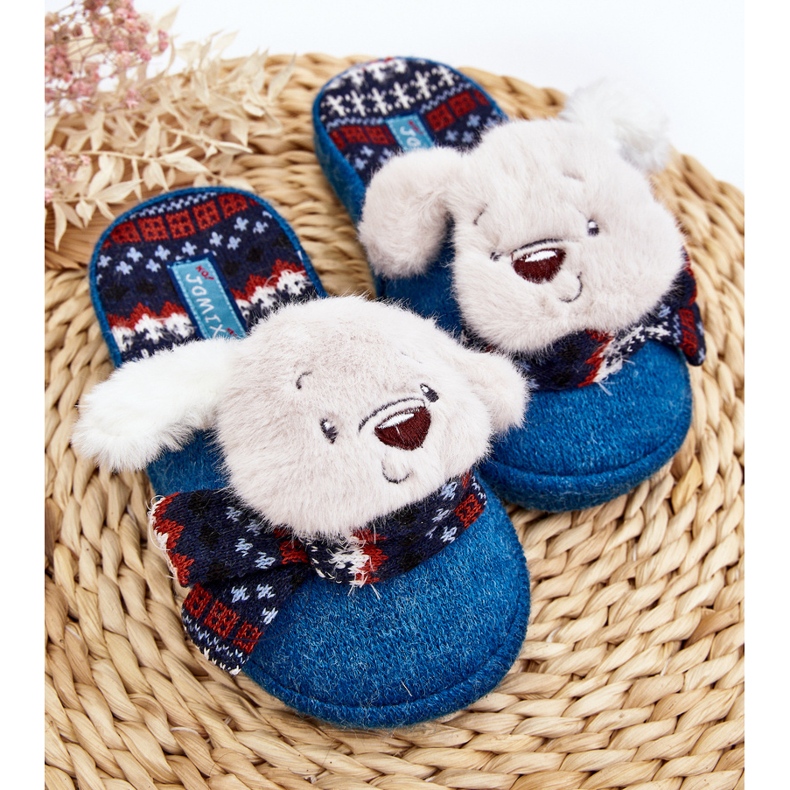 Pantuflas infantiles con suela gruesa y osito de peluche, azul, Dasca 2
