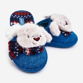 Pantuflas infantiles con suela gruesa y osito de peluche, azul, Dasca 4