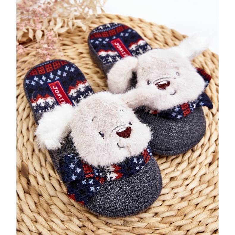 Pantuflas infantiles de suela gruesa con osito, Gris Dasca 2