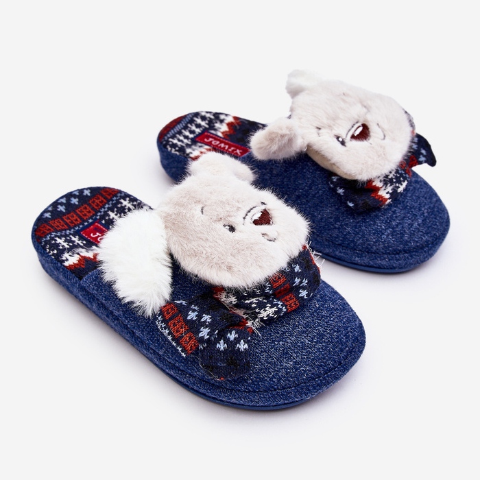 Pantuflas infantiles de suela gruesa con osito azul marino Dasca 1