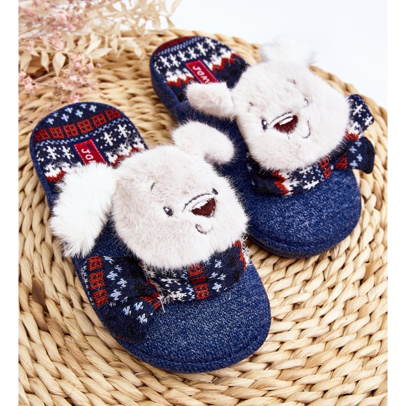 Pantuflas infantiles de suela gruesa con osito azul marino Dasca 2