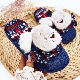 Pantuflas infantiles de suela gruesa con osito azul marino Dasca 3