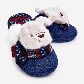 Pantuflas infantiles de suela gruesa con osito azul marino Dasca 4