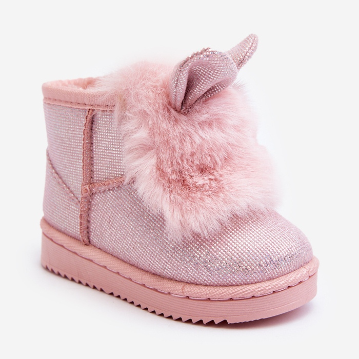 Botas de nieve para niños con aislamiento de piel, orejas Betty rosa claro 2
