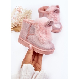 Botas de nieve para niños con aislamiento de piel, orejas Betty rosa claro rosado 5