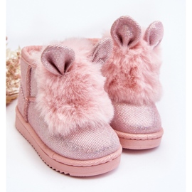 Botas de nieve para niños con aislamiento de piel, orejas Betty rosa claro rosado 6