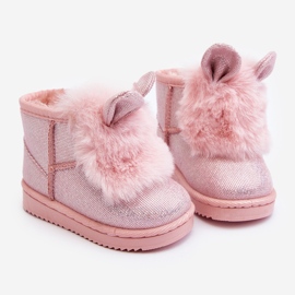 Botas de nieve para niños con aislamiento de piel, orejas Betty rosa claro rosado 7